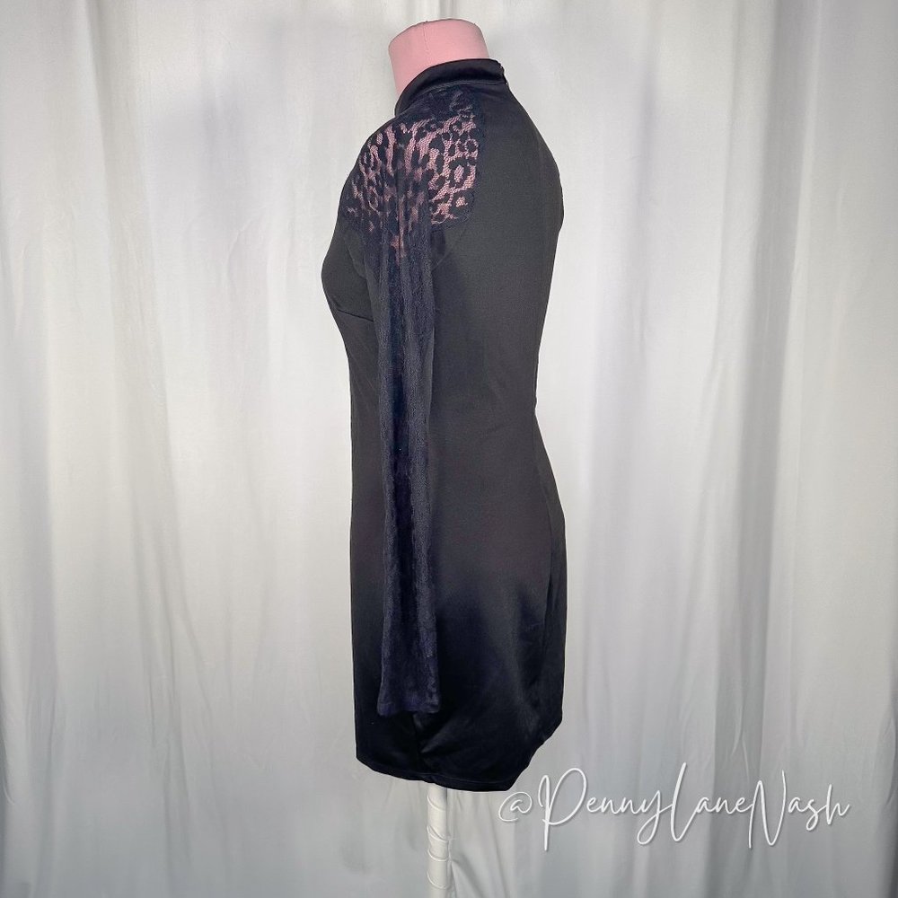 Forever 21 Mock Neck Long Sleeves Bodycon Dress Black - Picture 6 of 10